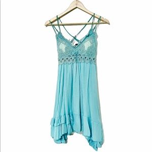 Boho Crochet Top Ruffled Hem Dress